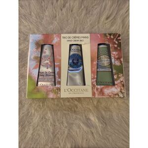 NEW L’Occitane Trio of Cremes Mains Hand Cream Gift Set Cherry Almond 1oz